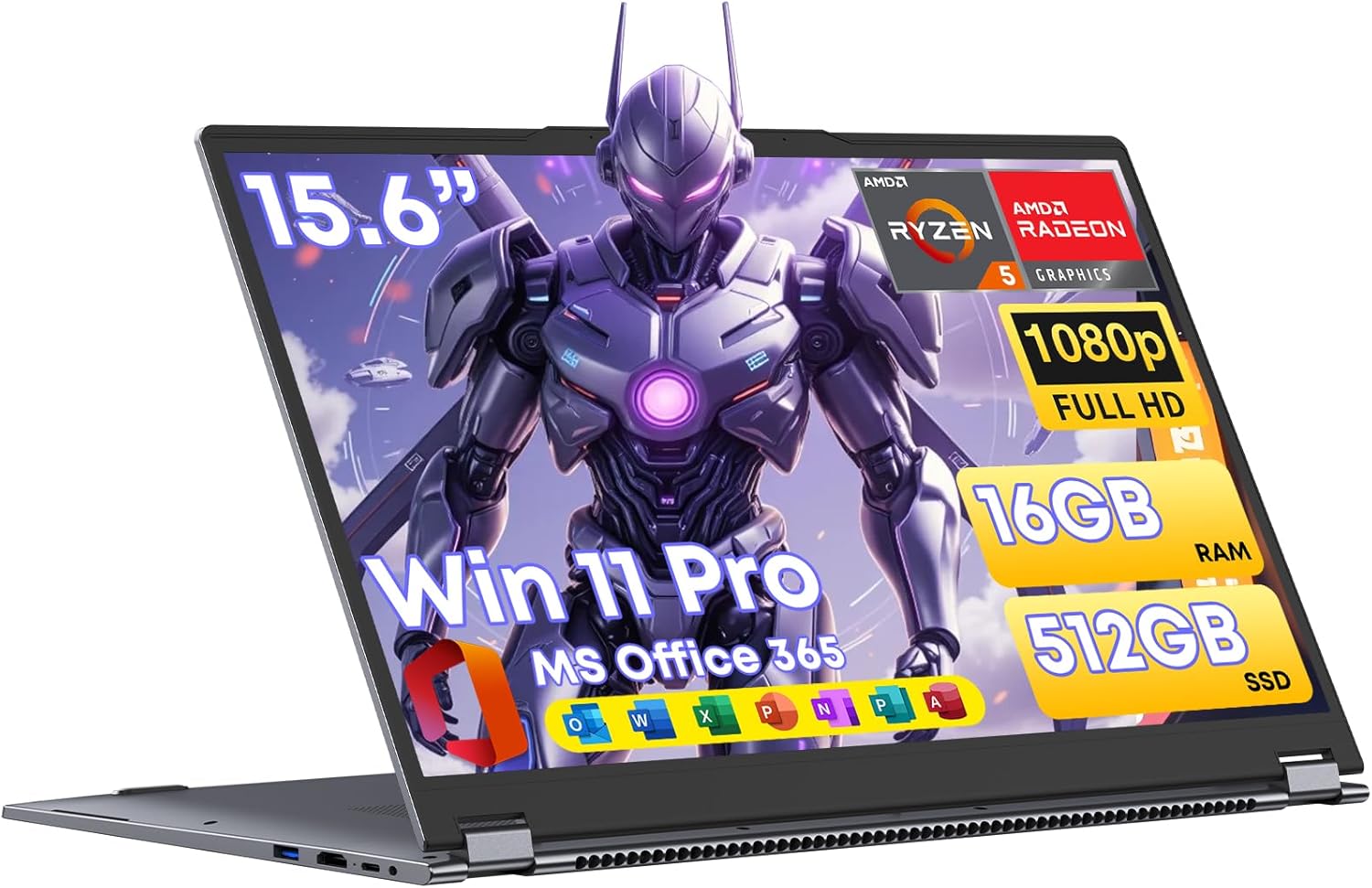15.6" Laptop Computer 2-in-1 AMD Ryzen 7430U (Beat i7-1355U) Win11 Pro, MS Office 365 Traditional Laptops 16GB 512GB SSD Backlit Keyboard Full HD IPS Display 1MP Camera Type-C BT 5.0 HDMI