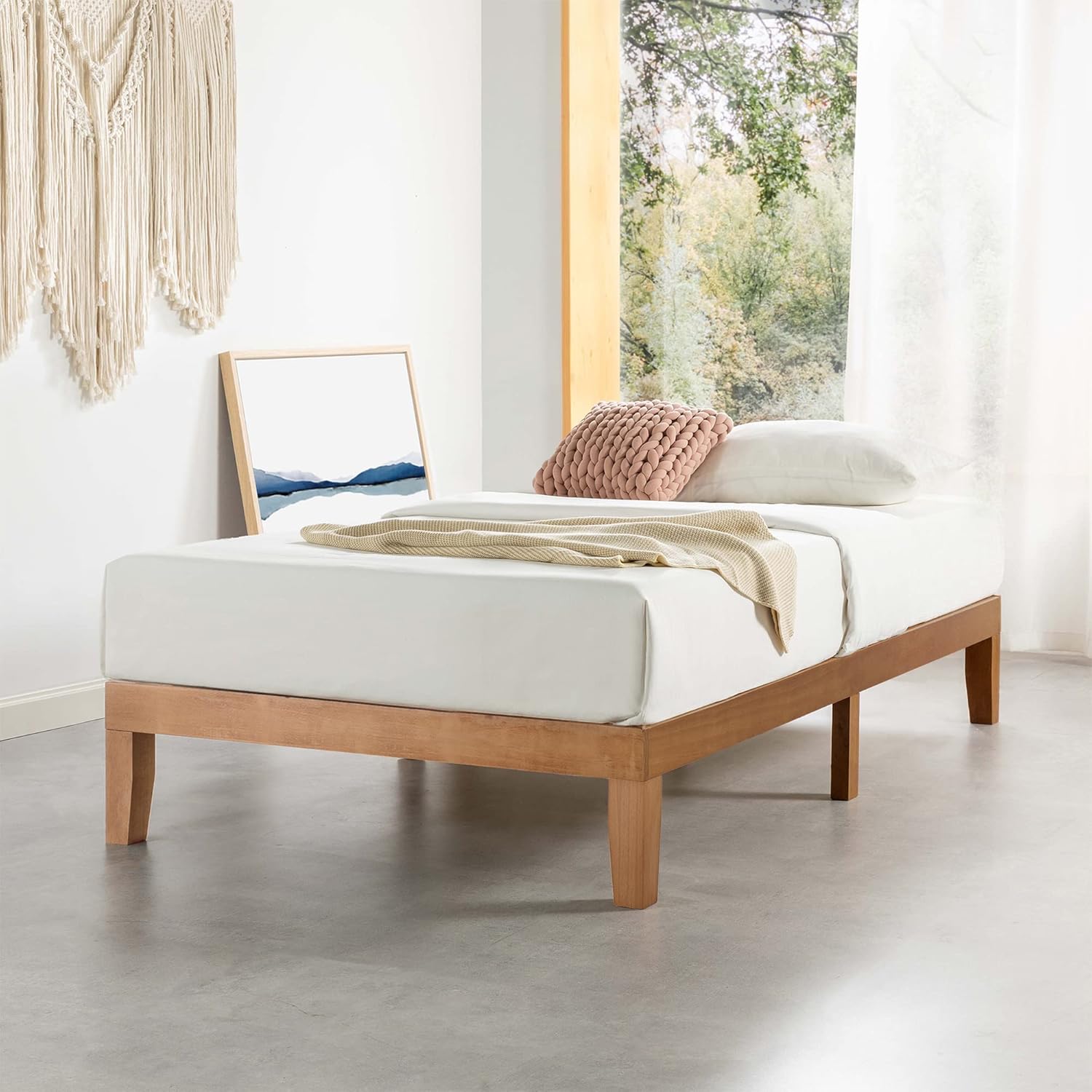 Mellow Naturalista Classic 12-Inch Solid Wood Platform Bed | Wooden Slats, No Box Spring Needed, Easy Assembly | Twin, Natural Pine