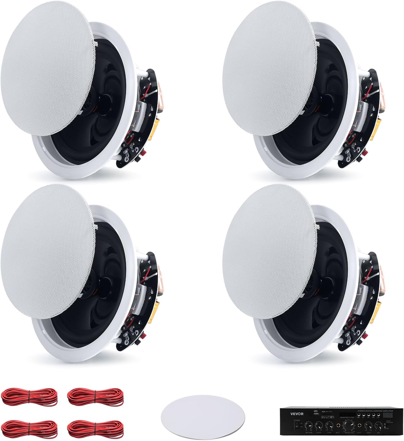 VEVOR Bluetooth Ceiling Speakers, 6.5", in Ceiling & in-Wall Speaker System with Amplifier, 2-Way, for Damp and Humid Placement, Home Theater, Covered Outdoor Patio and Flush Mount Wired, 4 Speakers
