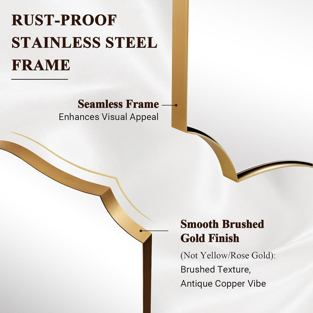 ANDY STAR Gold Vanity Mirror, 22x30 Inch Brushed Gold Mirror for Bathroom, Unique Rectangle Mirror in Rust-Proof Stainless Steel 1" Frame, Ideal for Bathroom, Powder Room, Mantel