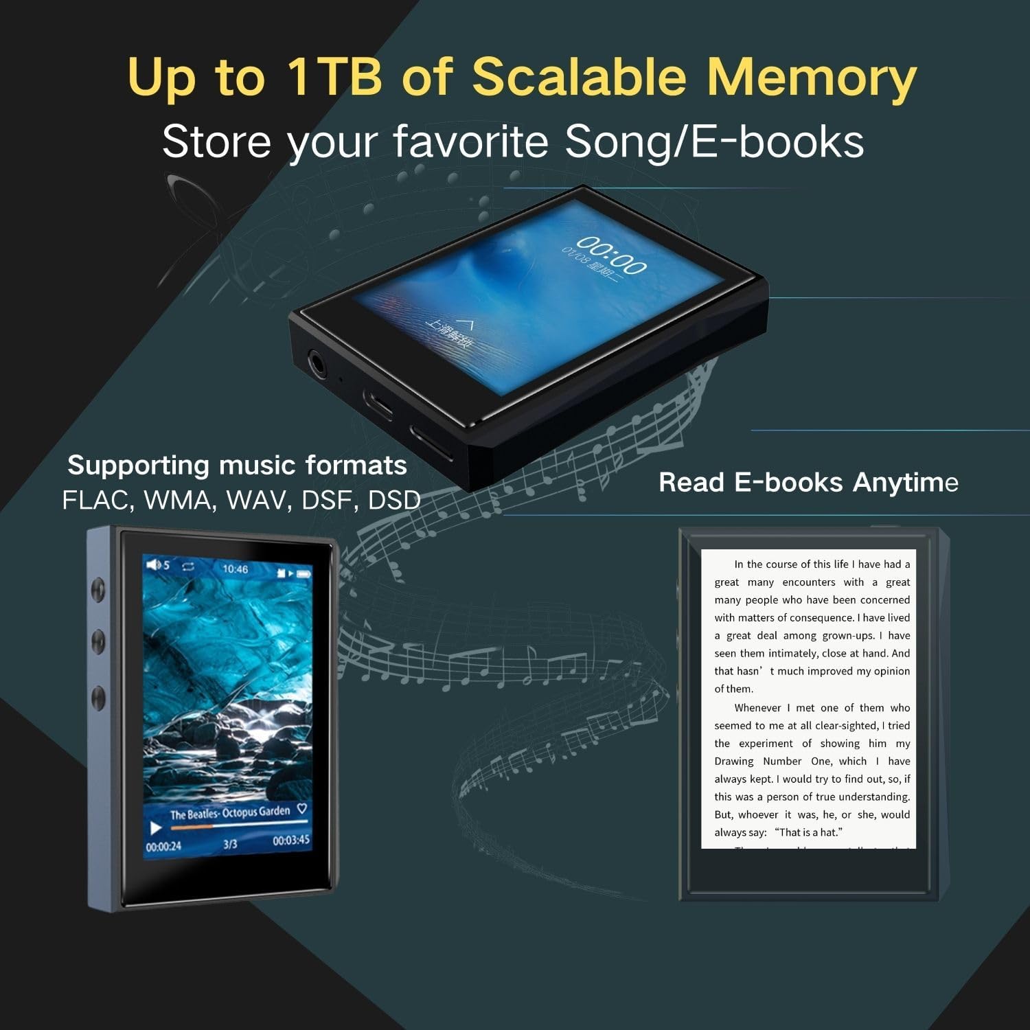 Surfans F22 Portable HiFi MP3 Player – Lossless Music Player with Bluetooth, DAC Chip, Audiobook & E-Book Support – 2.8" Touchscreen – DSD256, PCM 384kHz – 32GB, up to 1TB