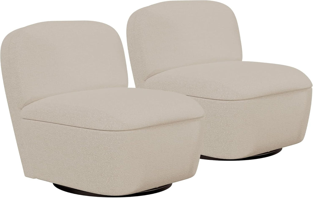 BELLEZE Set of 2 Modern Upholstered Swivel Accent Chair with Hidden Storage, 360° Rotating Chair, Easy Assembly Compact Chair for Living Room, Bedroom, Office, Space-Saving Design - Beige
