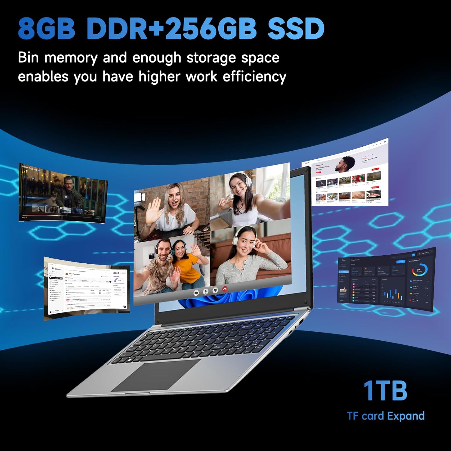 16 inch Laptop Computer,8GB RAM 256GB SSD Storage Laptop PC,with AMD A9 Processor(up to 3.2GHz),IPS FHD Display,Win11,Students & Work Notebook Computer,9000mAh Battery,Cooling System