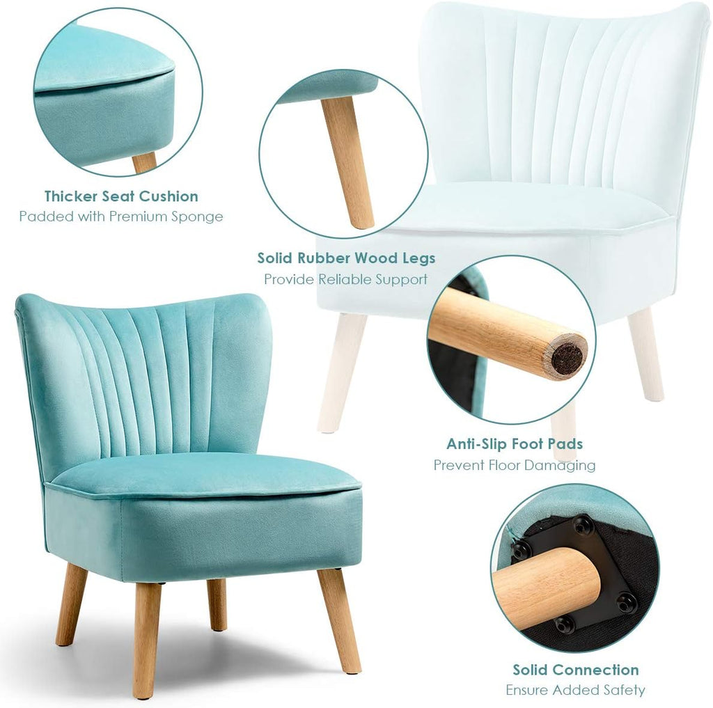 Giantex Velvet Accent Chair, Upholstered Modern Sofa Chair w/Wood Legs, Thickly Padded, Small Armless Wingback Club Chairs for Living Room Bedroom Furniture