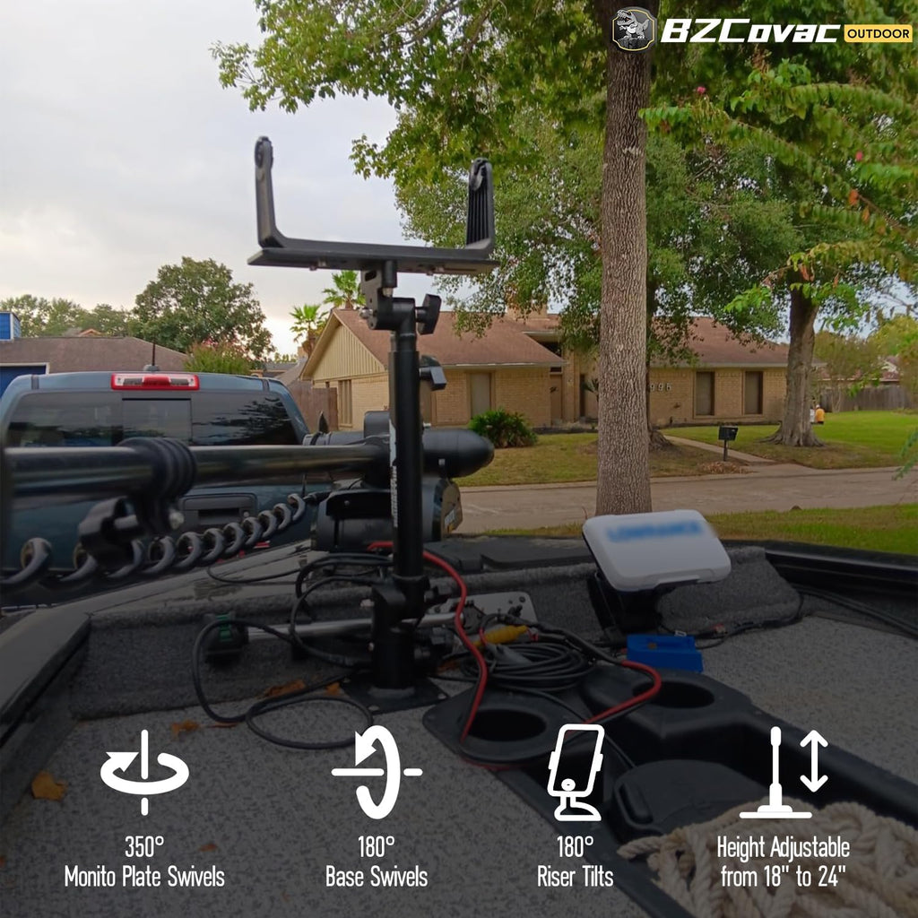 Marine Electronic Mount, Fish Finder Bracket, Anodized Aluminum Monitor Mount with 350° Swivel, Adjustable Height, Easy to Install, Mounting Plate Fits Most Monitors