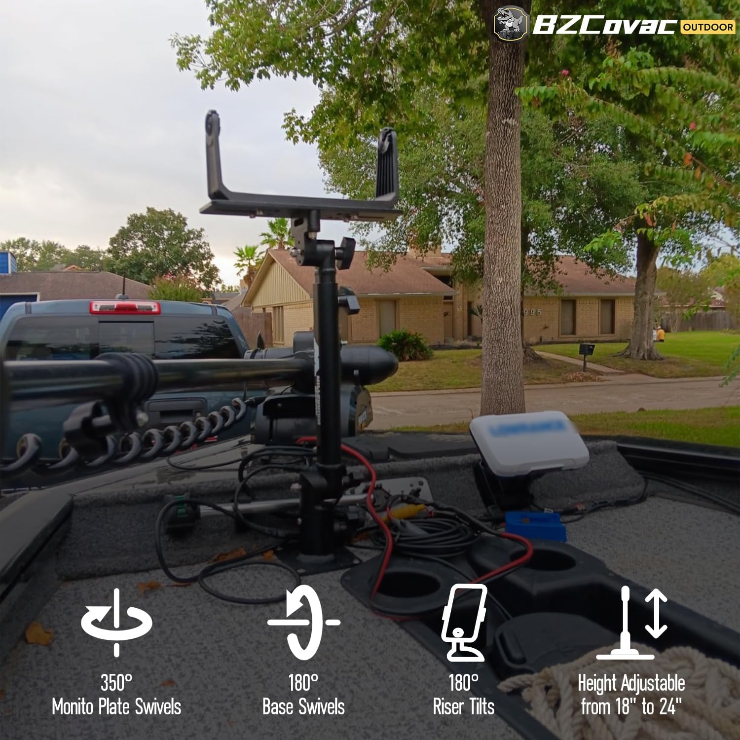 Marine Electronic Mount, Fish Finder Bracket, Anodized Aluminum Monitor Mount with 350° Swivel, Adjustable Height, Easy to Install, Mounting Plate Fits Most Monitors
