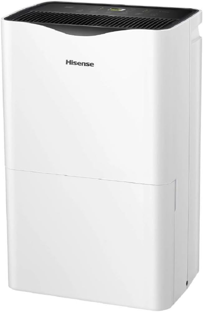 Hisense 50 Pint Dehumidifier 300 sq. ft Slide-out Bucket with Easy-carry Handle, 3 Speeds (Lo, Hi, Auto), Up to 4500 sq ft., Auto shut-off, Quiet 48 dB, 115v, - DH5023KP (Renewed)