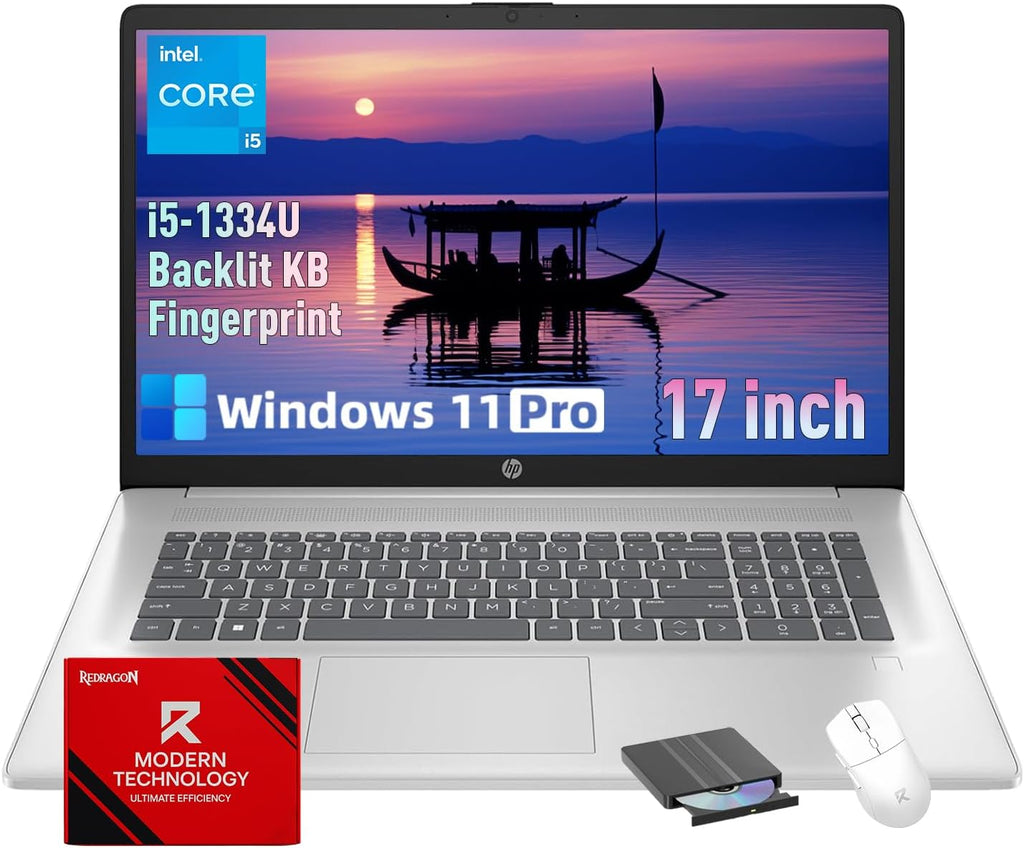 HP Flagship 17 Laptop Computer, Intel 10-Core i5-1334U, Backlit Keyboard, 20GB RAM, 512GB SSD, Windows 11Pro, Fingerprint Reader, 17.3 inch Anti-Glare Display, Fast Charge, Wi-Fi 6, w/Accessories
