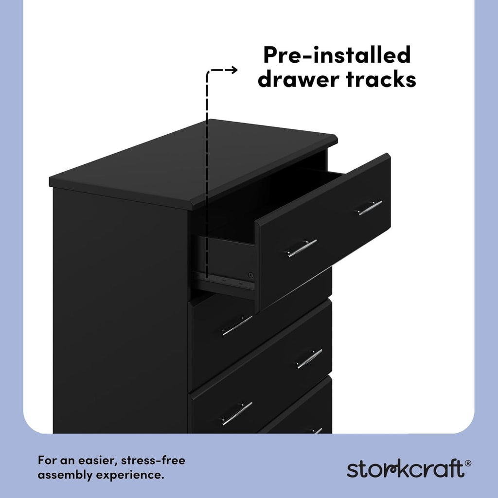Storkcraft Brookside 4 Drawer Dresser (Black) – GREENGUARD Gold Certified, Nursery Dresser for Kids Bedroom, Chest of Drawers