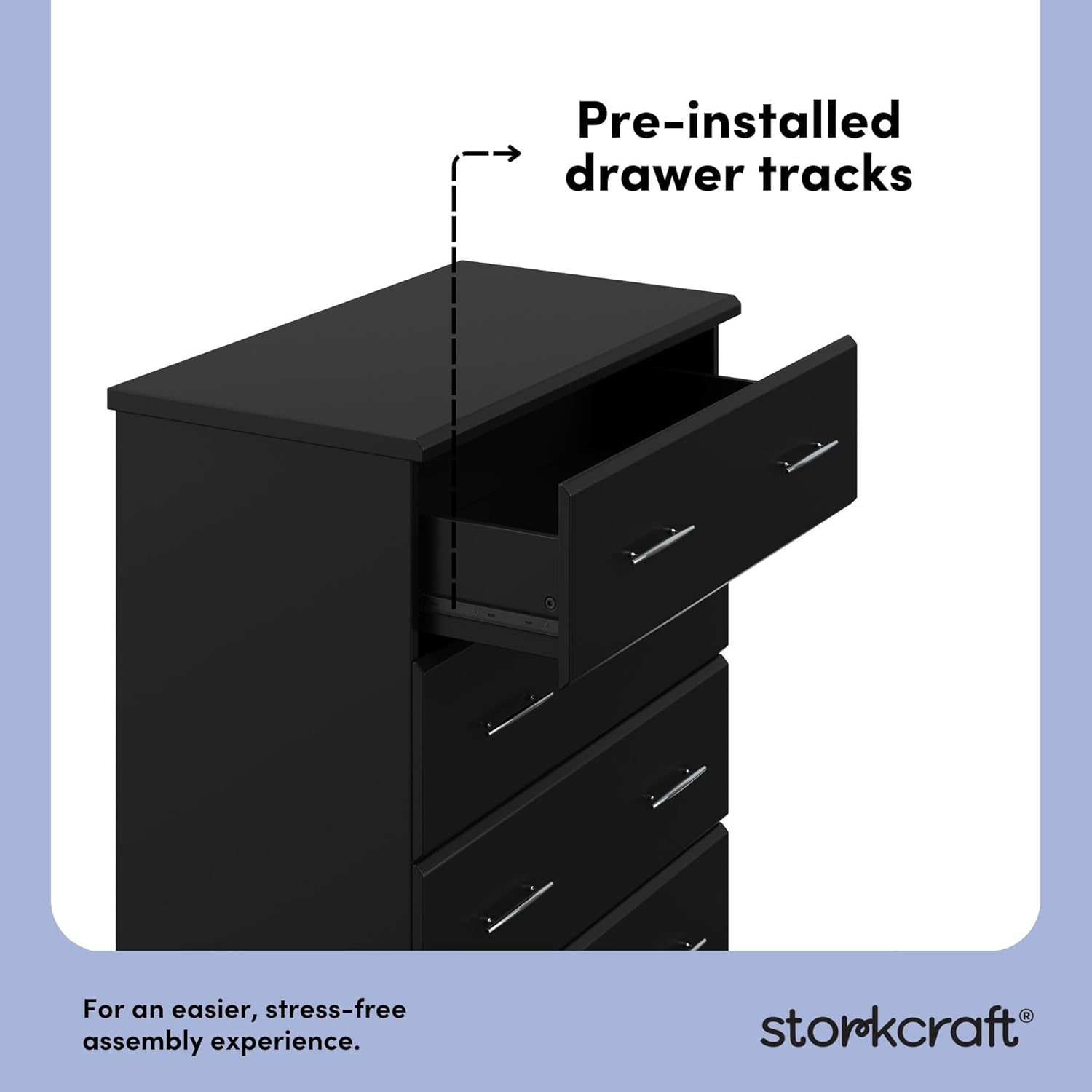 Storkcraft Brookside 4 Drawer Dresser (Black) – GREENGUARD Gold Certified, Nursery Dresser for Kids Bedroom, Chest of Drawers