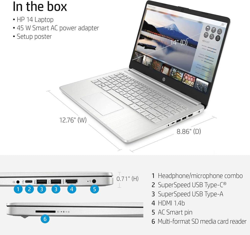 HP Pavilion Laptop (2022 Model), 14in FHD IPS NonTouch Display, AMD Ryzen 3 3250U, 8GB RAM, 128GB SSD, Thin & Portable, Micro-Edge & Anti-Glare Screen, Long Battery Life, Win 11