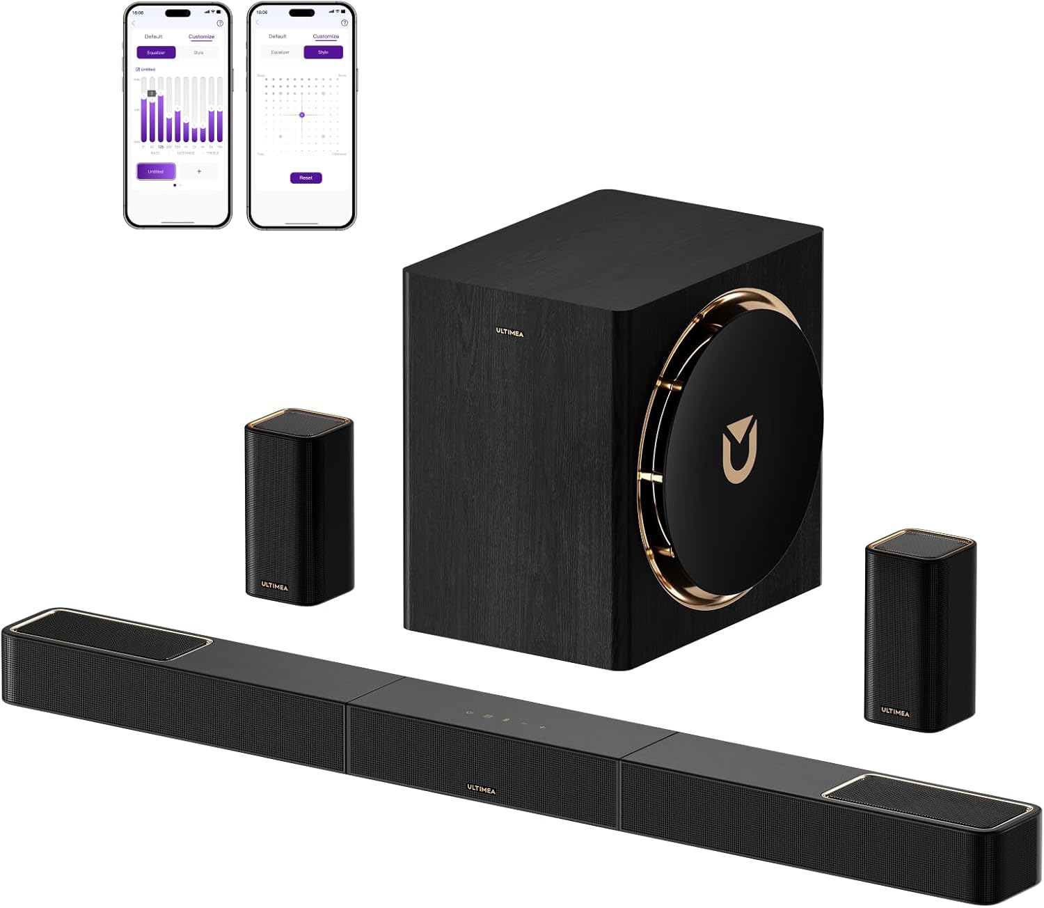 ULTIMEA Skywave X60 7.1.4ch Professional Wireless Surround Sound System for TV w/Dolby Atmos, 840W Sound Bar with 8" Wireless Subwoofer, 28Hz Low Frequency, GaN Amplifier, 4K HDR Pass-Through