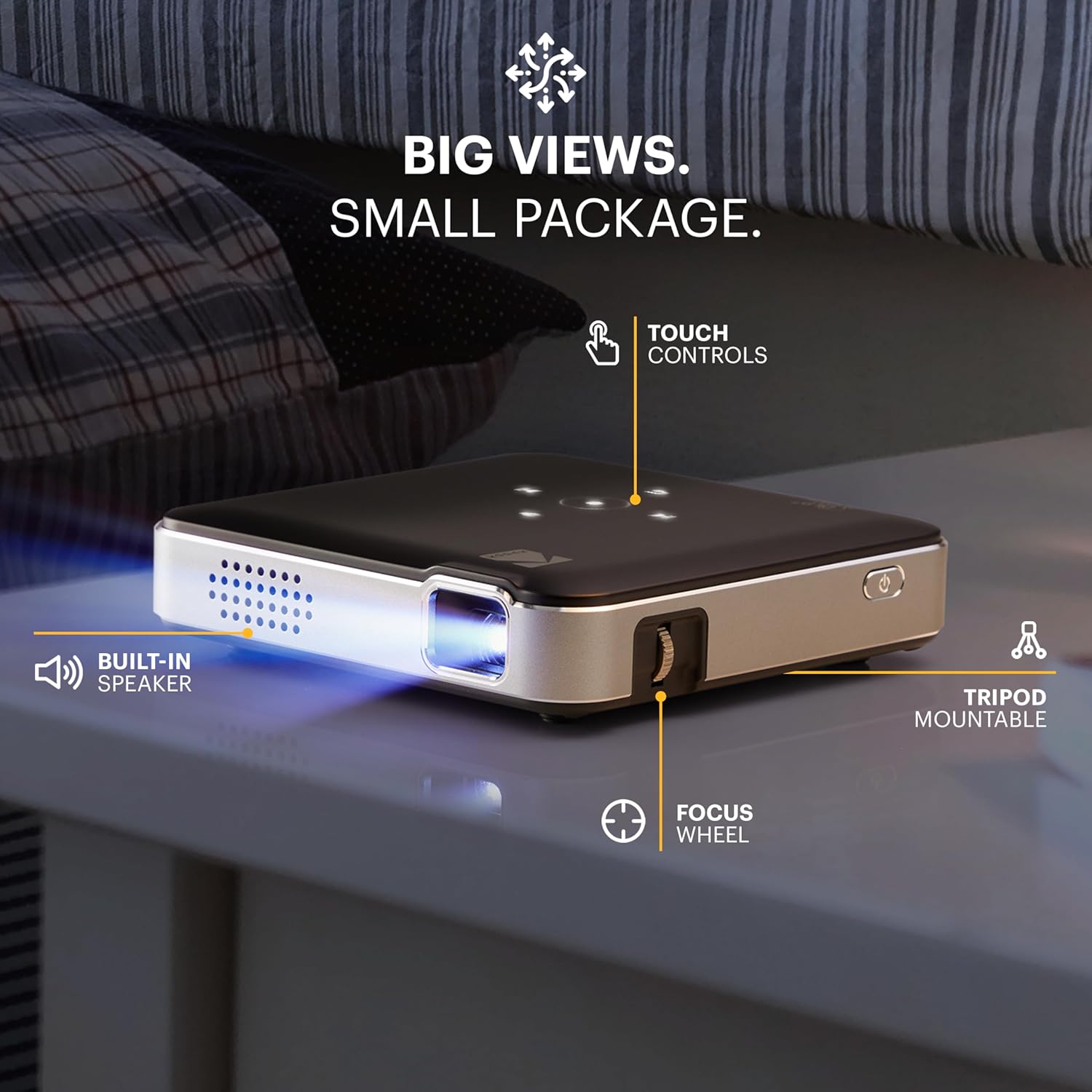 KODAK Luma 150 Wireless Mini Pico Projector - Black - 120-Inch Short Throw for Presentations & Movies - Portable Movie Projector with Wi-Fi, Bluetooth & HDMI/USB - Battery-Powered 2.5h Runtime