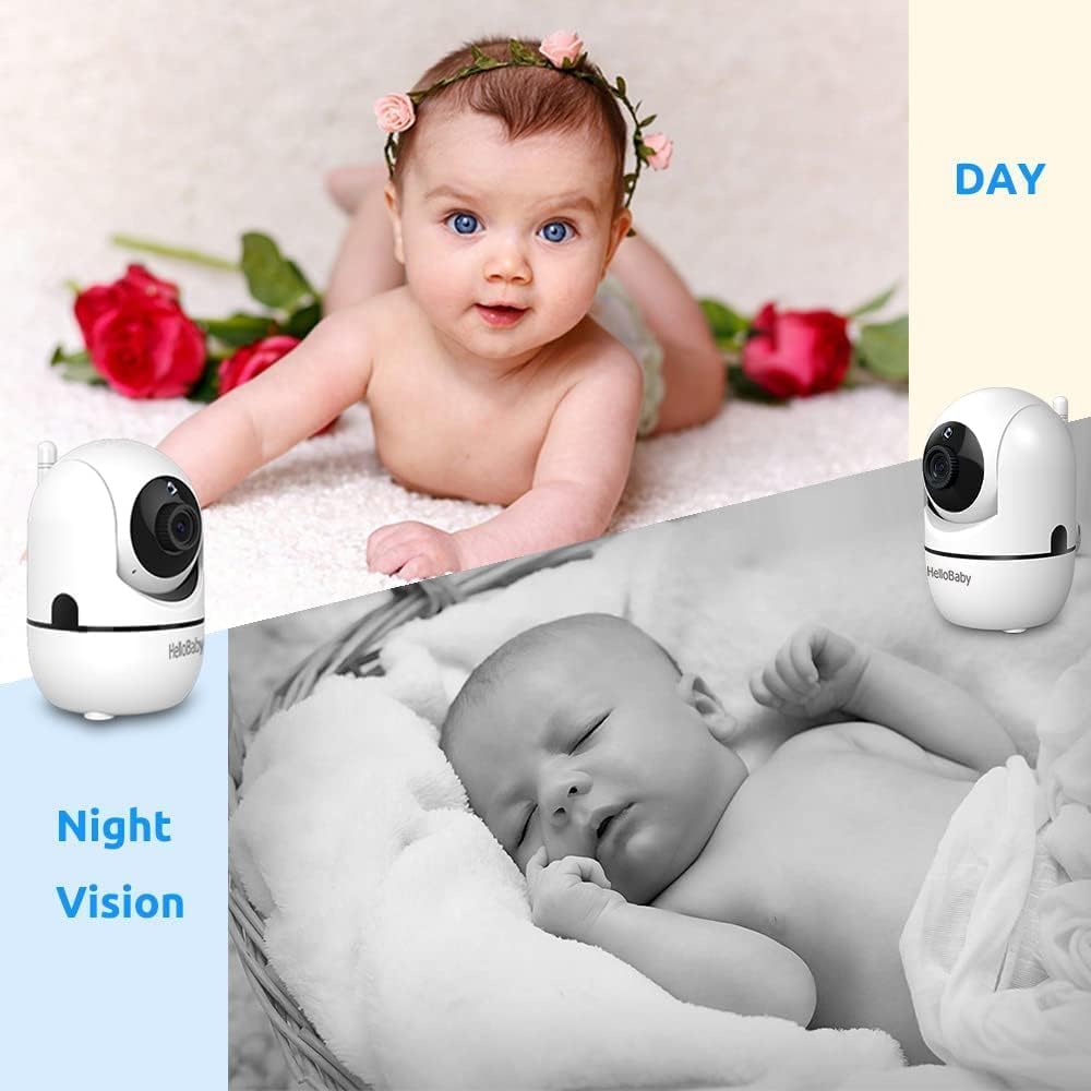 HelloBaby Upgrade 5'' Baby Monitor with 30-Hour Battery, 2 Cameras Pan-Tilt-Zoom, 1000ft Range Video Audio Baby Monitor No WiFi, VOX, Night Vision, 2-Way Talk, 8 Lullabies and Temperature