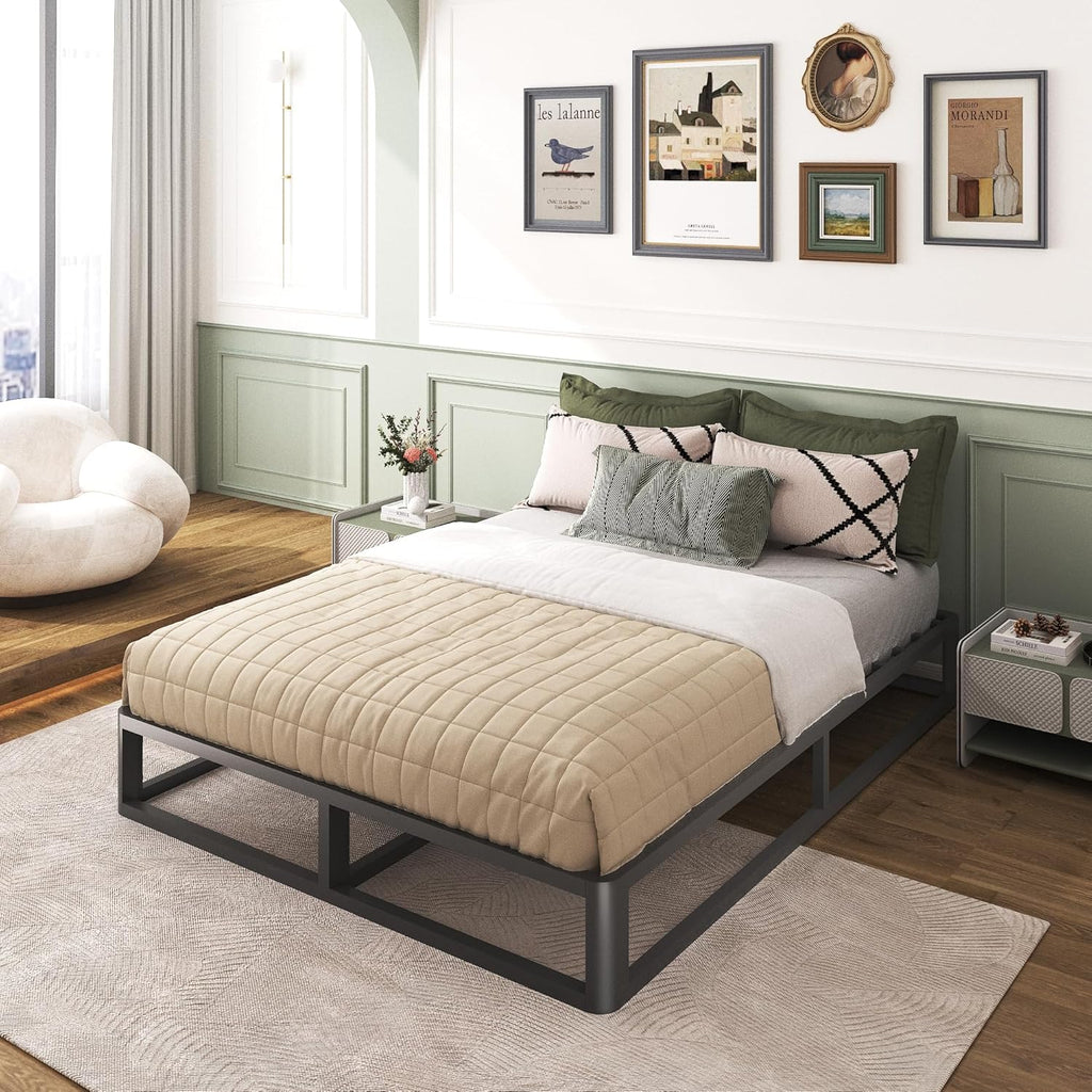Firpeesy Upgrade Anti Bending and Round Corner Legs 10 inch Metal Queen Bed Frame 3500 LBS Heavy Steel Slats Support Platform Bed Frames No Box Spring Needed Platform Noise Free Easy Assembly