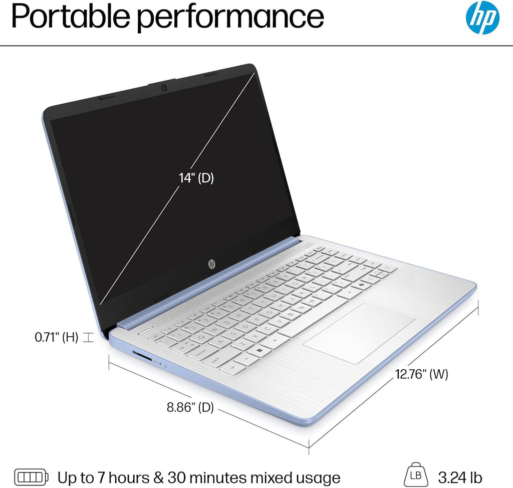 HP Laptop Computer for Students, 2026 Edition AI PC, 1 Year Office 365, Intel Processor, 16GB RAM, 128GB UFS, 500GB External HDD, Long Battery Life, Webcam, WiFi 6, Windows 11 Home S, Sky Blue