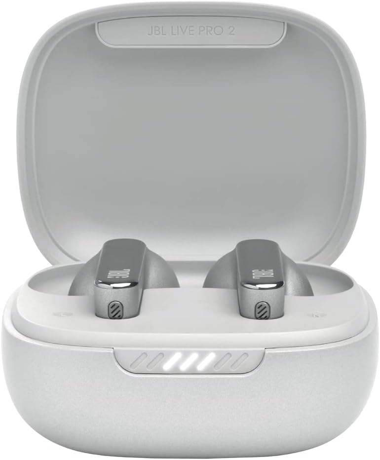 JBL Live Pro 2 - True Wireless Noise Cancelling Earbuds, up to 40 Hours of Playback with Wireless Charging, 6 mics for Perfect Calls, Touch & Voice Control, IPX5 Water Resistant (Silver)