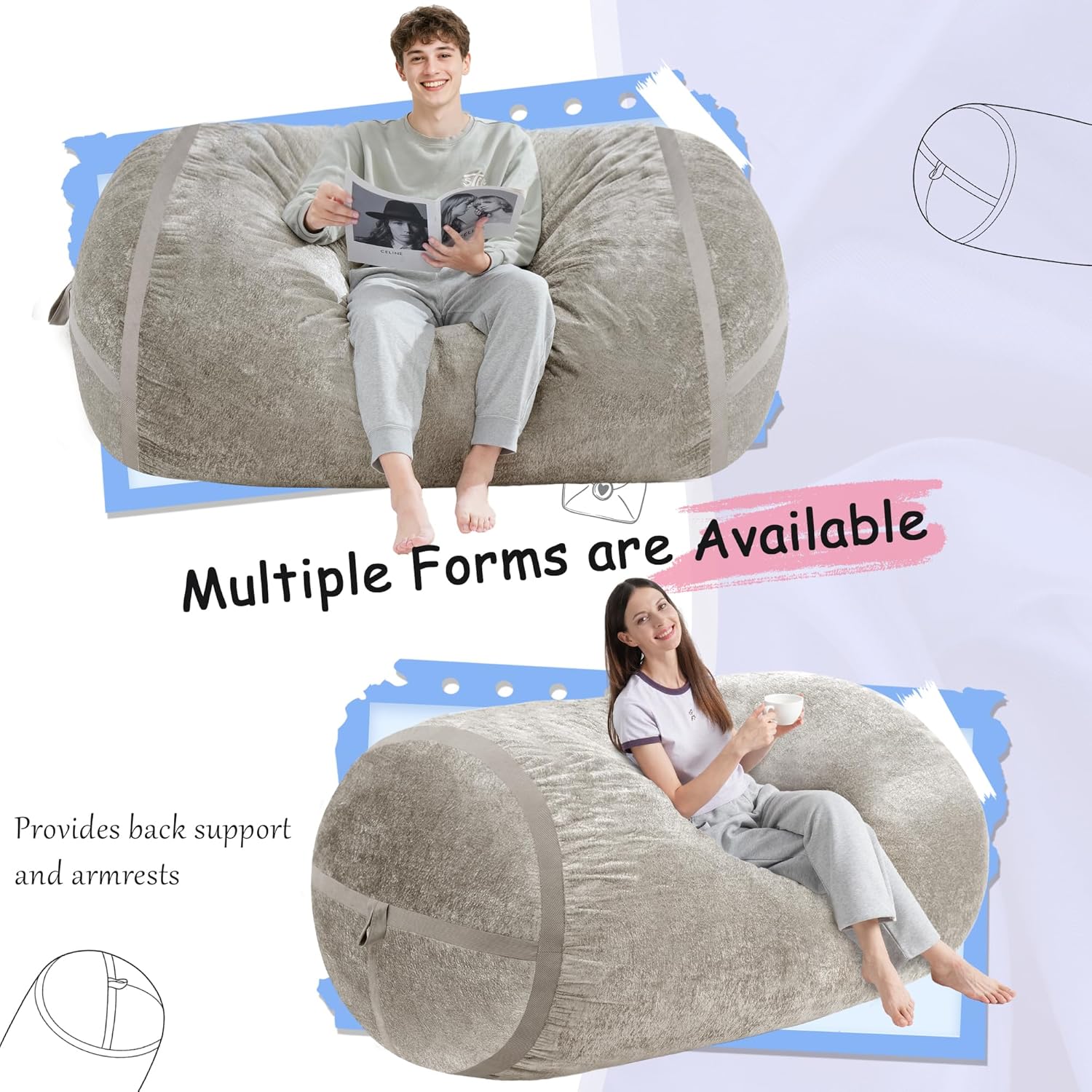 Homguava 5FT Bean Bag Chair Giant Bean Bag Chairs for Adults with Memory Foam Filled,Beanbag Chair with Soft Faux Fur Cover,Comfy Bean Bag Sofa Lounger for Living Room,Game Room,Bedroom
