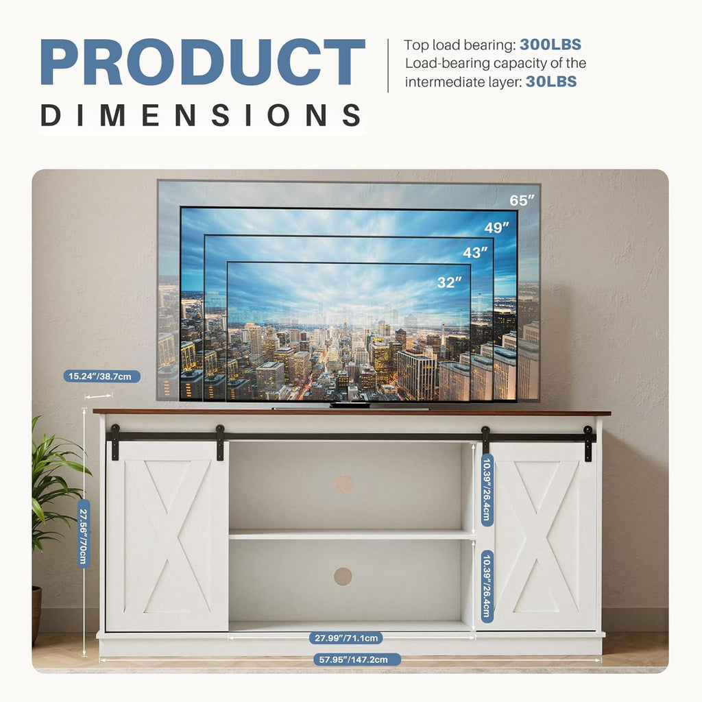 DUMOS TV Stand for 65 Inch TV, Entertainment Center with Storage Shelves, Mid Century Modern Media TV Console Table for Bedroom Living Room, Office Furniture, White