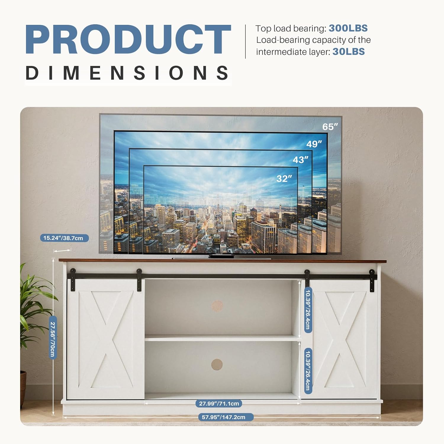 DUMOS TV Stand for 65 Inch TV, Entertainment Center with Storage Shelves, Mid Century Modern Media TV Console Table for Bedroom Living Room, Office Furniture, White