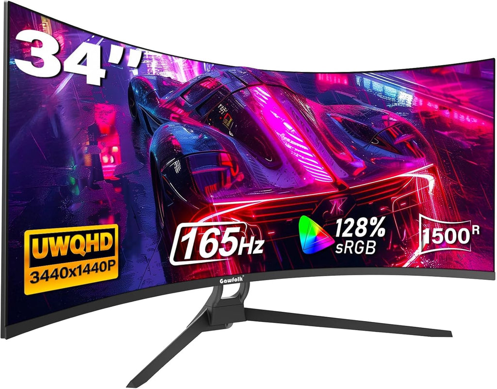 Gawfolk 34 Inch Ultrawide Curved Gaming Monitor, 21:9 UWQHD 3440x1440 165Hz Curved 1500R Computer Monitor PIP/PBP,1ms(MPRT) 128% sRGB,HDMI & DP,Tilt Adjustable,Panoramic for Office & Immersive Gaming