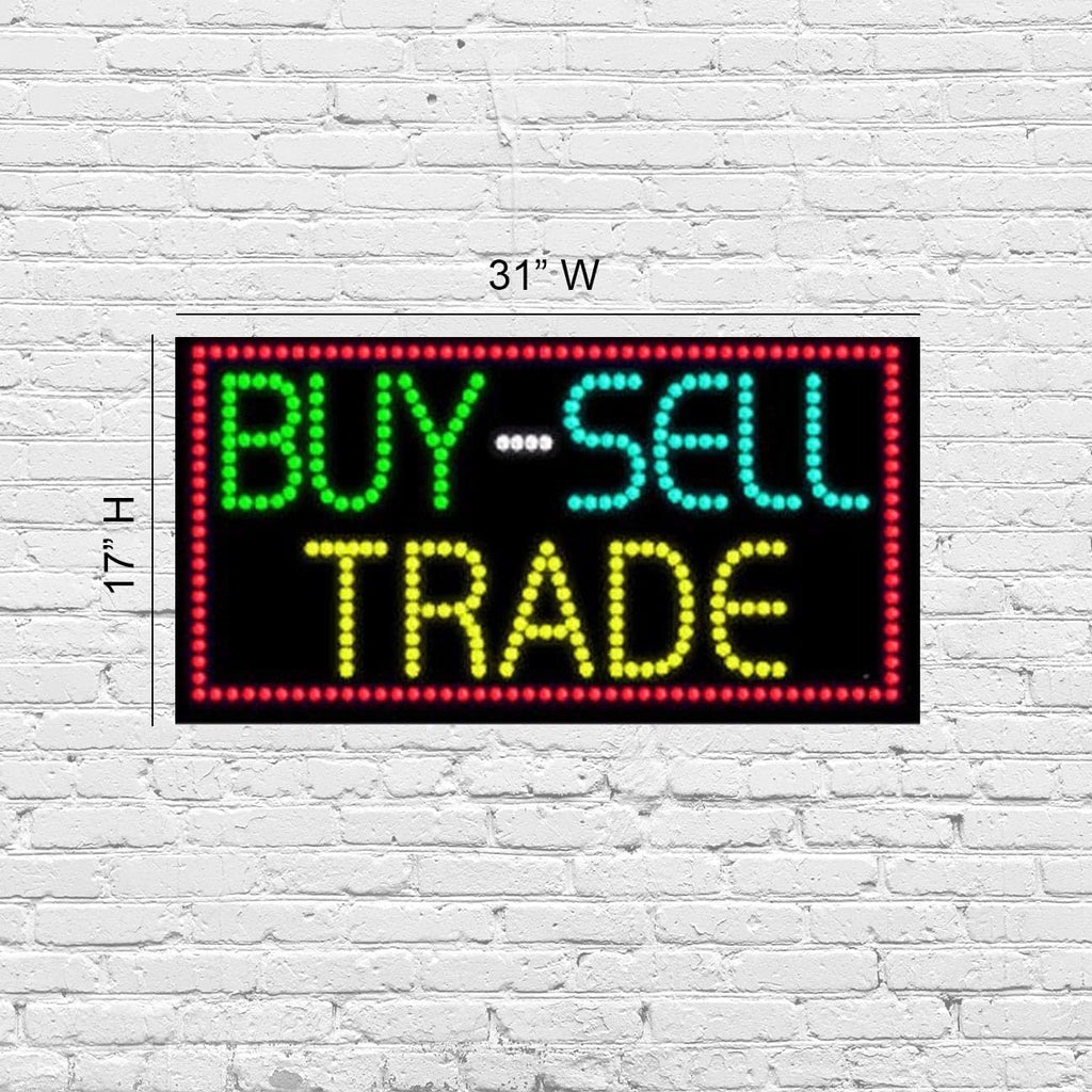 LED Buy Sell Trade Sign for Retail Business Displays |Advertising Electronic Light Up Sign for Windows Walls |17"h x 31"w x 2"d