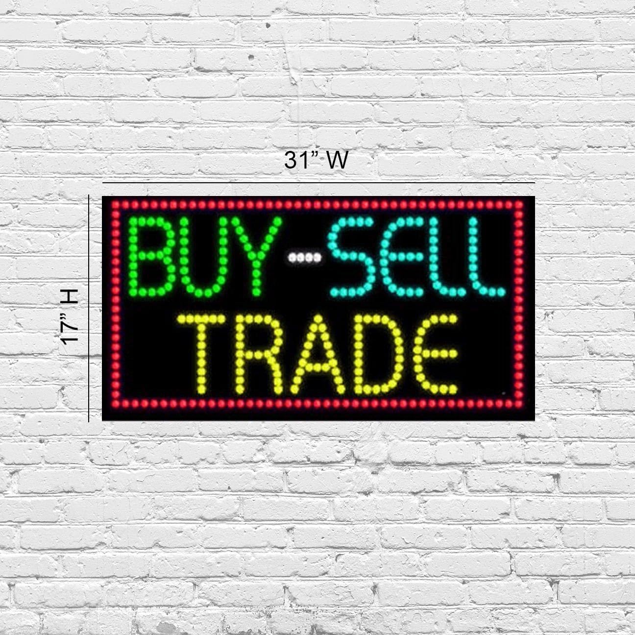LED Buy Sell Trade Sign for Retail Business Displays |Advertising Electronic Light Up Sign for Windows Walls |17"h x 31"w x 2"d