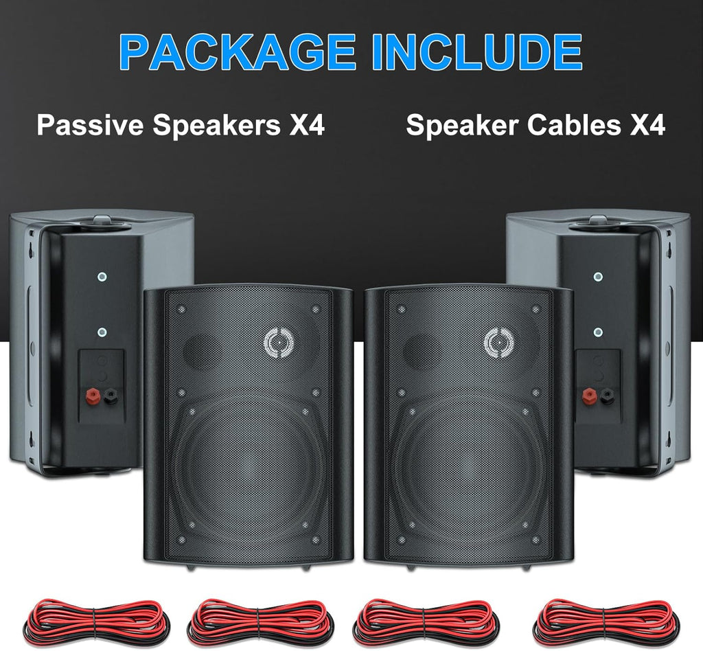 Herdio 5.25 Inches 600 Watts Passive Indoor Outdoor Speakers Wired Waterproof,Wall Mount Speakers with Loud Volume Suitable for Patio,Garden Home Theater,Black (2 Pairs)