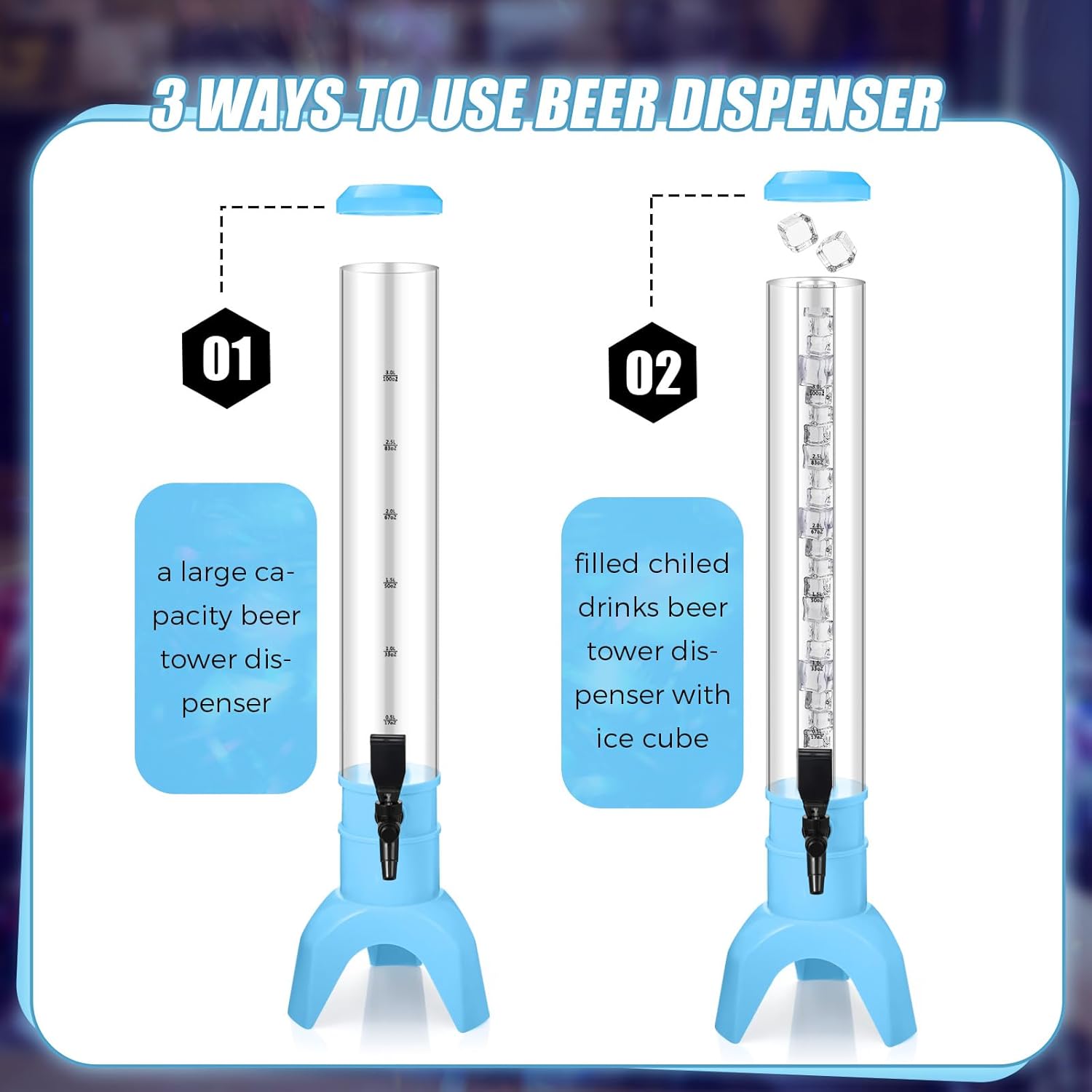 Domensi 6 Pcs Mimosa Tower Dispenser Mimosa Tower with Ice Tube and Bottomless Beer Margarita Beverage Drink Tabletop Liquor Dispenser for Bar Party(3L,Blue)