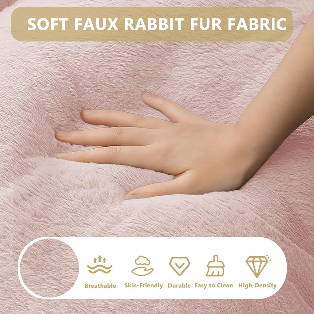 Bean Bag Chair for Adults, Soft Faux Fur Giant Beanbag Chairs, Oversized Cozy Bean Bag Couch Large Reading Chair, Comfy Bean Bag Sofa for Living Room, Bedroom & Dorm, Dusty Pink