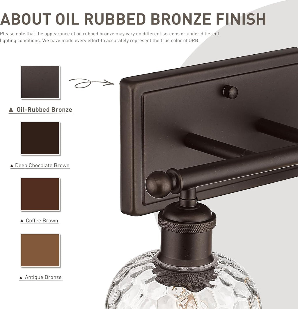 zeyu 3-Light Farmhouse Vanity Light Over Mirror, 21-inch Bathroom Light Fixtures with Hammered Glass Lampshade, Oil Rubbed Bronze Finish, ZJF63B-3W ORB