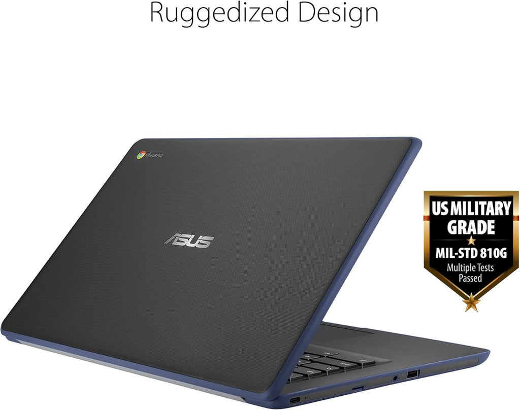 ASUS Chromebook C403 Rugged & Spill Resistant Laptop, 14.0" HD, Intel Celeron N3350 Processor, 4GB RAM, 32GB eMMC 810G Durability, Dark Blue, Chrome OS, C403NA-WS42-BL (Renewed)