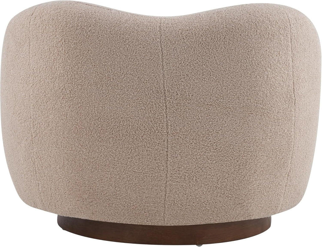 Christopher Knight Home Beckie Boucle Upholstered 360° Swivel Accent Chair, Living Room Barrel Swivel Chair with Wooden Base, Modern Club Chair with Rotation, Light Brown