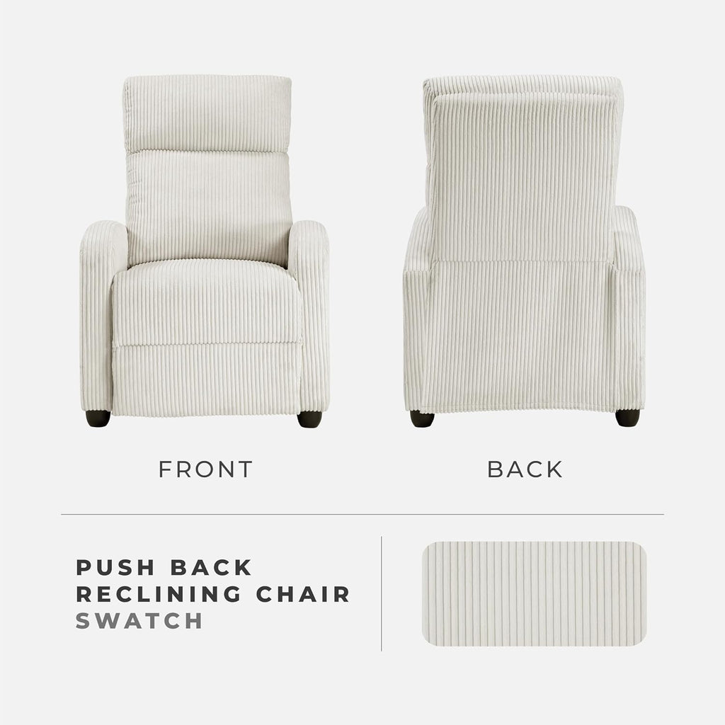 Lexicon Corduroy Pushback Recliner Chair Armchair Push Back Recliner, Solid Wood Frame and Metal Base, Easy Assembly Small Soft Single Sofa Accent Chair for Living Room/Office/Apartment, Beige