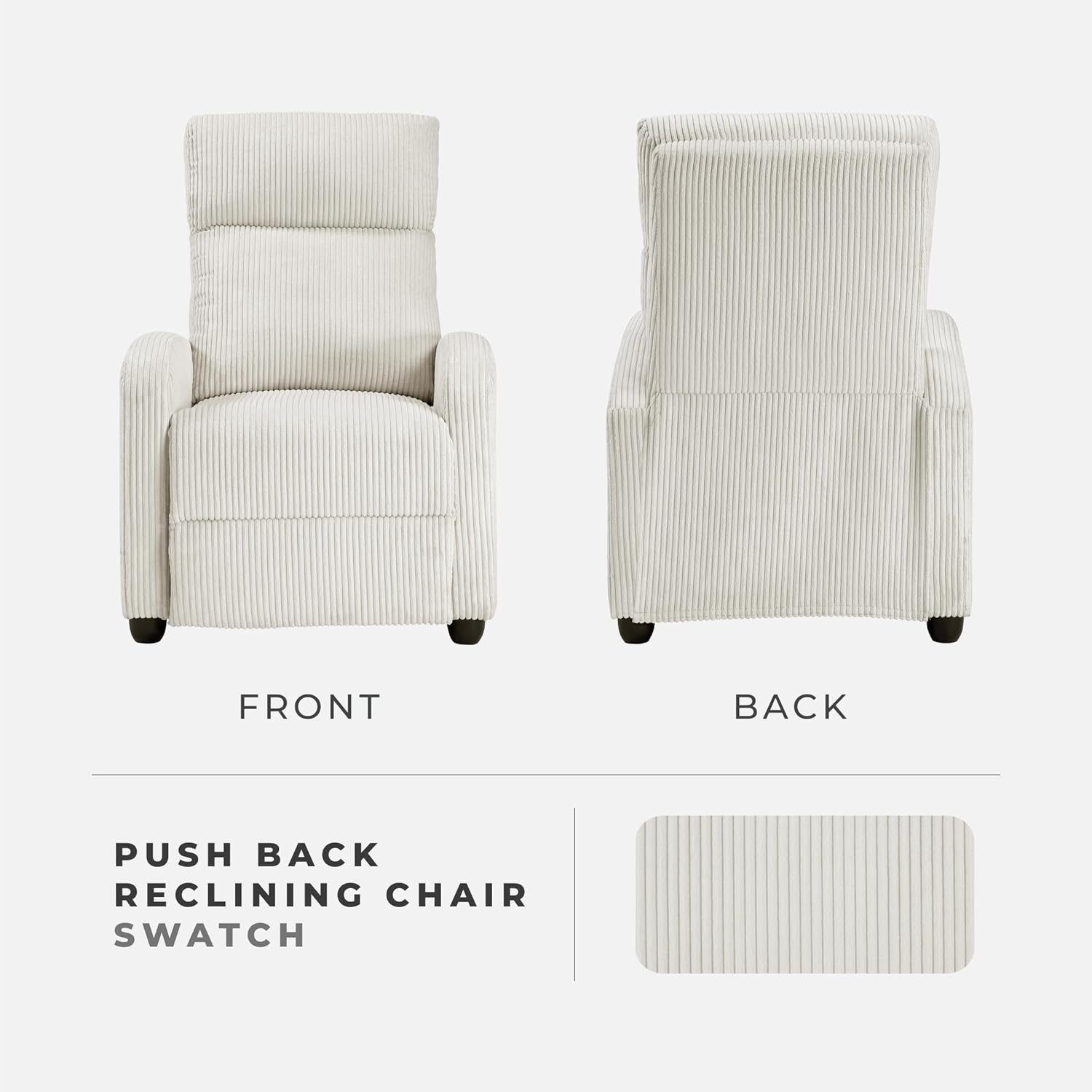 Lexicon Corduroy Pushback Recliner Chair Armchair Push Back Recliner, Solid Wood Frame and Metal Base, Easy Assembly Small Soft Single Sofa Accent Chair for Living Room/Office/Apartment, Beige