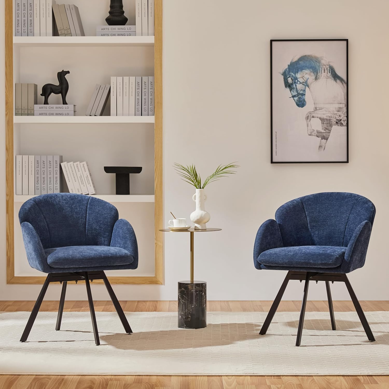 Yaheetech Swivel Accent Chair, Flower Chenille Armchair, Vanity Chair Side Chair with 360-Degree Swivel Base and Seat Cushion for Living Room/Bedroom/Home Office/Makeup, Blue, Set of 2