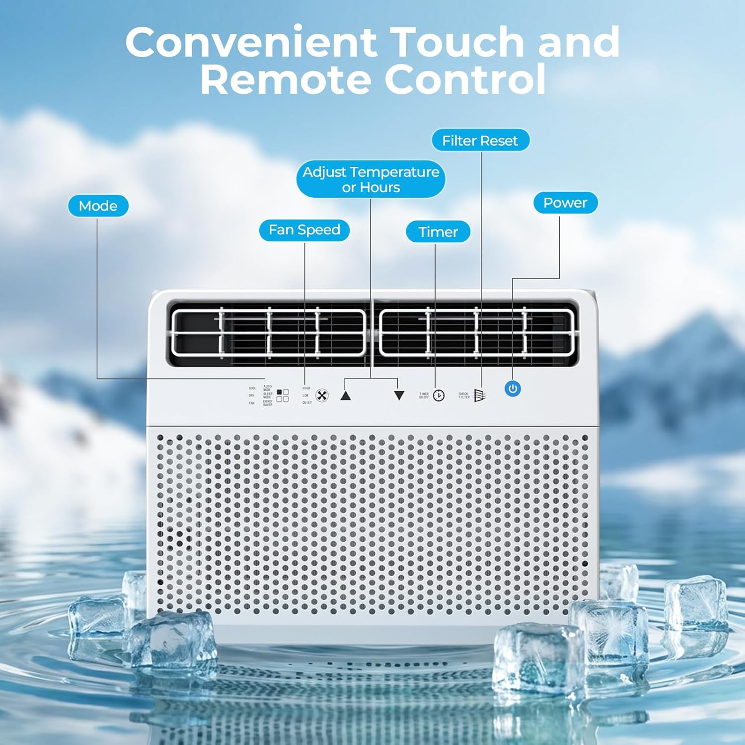 12,000 BTU U-Shaped Window Air Conditioner, Window AC Unit with Dehumidifier, Cools Up to 550 Sq. Ft for Large Rooms, Saddle AC Unit with Full Window View, 4 Fan Speeds, 24H Timer, Sleep Mode