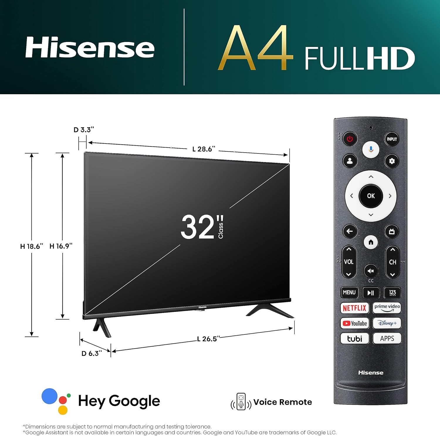 Hisense 32-Inch Class A4 Series FHD 1080p Google Smart TV (32A4K) - DTS Virtual: X, Game & Sports Modes, Chromecast Built-in, Alexa Compatibility