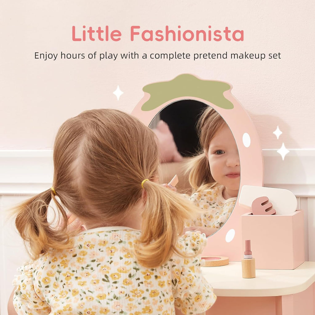 OOOK Toddler Vanity for 3 Year Old, Kids Vanity with Pretend Makeup Accessories, Makeup Table for Kids with Drawer, Pink