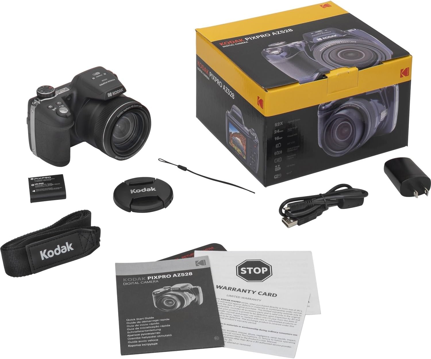 Kodak PIXPRO AZ528 Digital Camera (Black) Bundle with 32GB Memory Card + Camera Case + Memory Card Wallet + Screen Protectors + Accessories