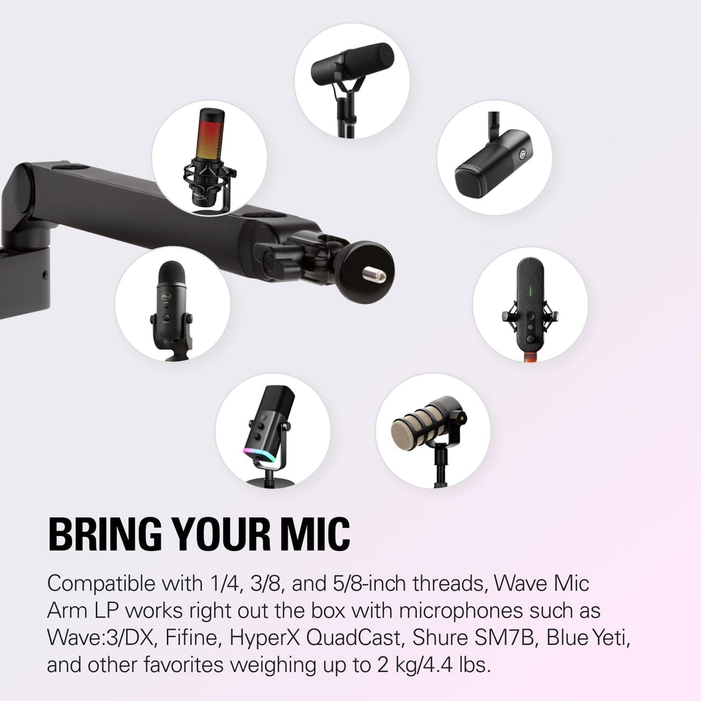 Elgato Wave Mic Arm LP - Premium Low Profile Microphone Arm with Cable Management Channels, Desk Clamp, Versatile Mounting, and Fully Adjustable – For Podcasting, Streaming, Gaming, and Home Office