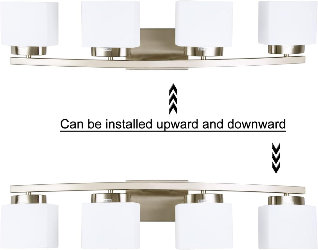 4-Light Brushed Nickel Vanity Light Fixture with White Glass Shade for Bathroom Over Mirror, 31.5 Inches