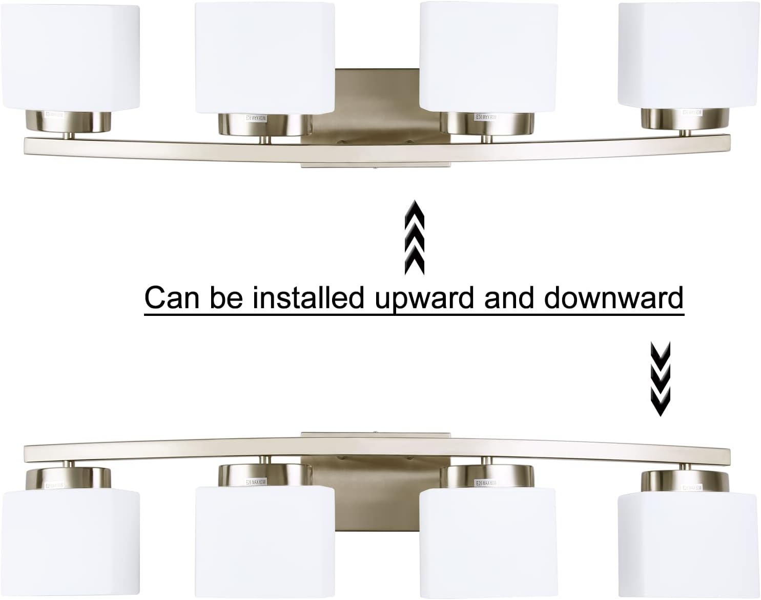4-Light Brushed Nickel Vanity Light Fixture with White Glass Shade for Bathroom Over Mirror, 31.5 Inches