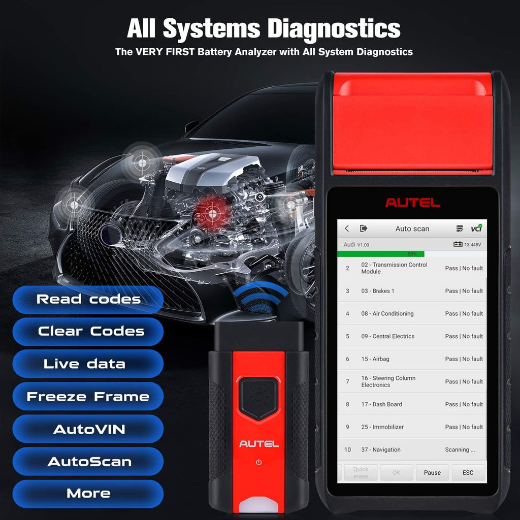 Autel MaxiBAS BT608 (E) Car Battery Tester, 2026 Up of BT508/ BT506, Adaptive Conductance (Worth 1000+), Cranking Charging Test as BT609, Battery Reset, MK808S/ MX808S Full Systems, Built-in Printer