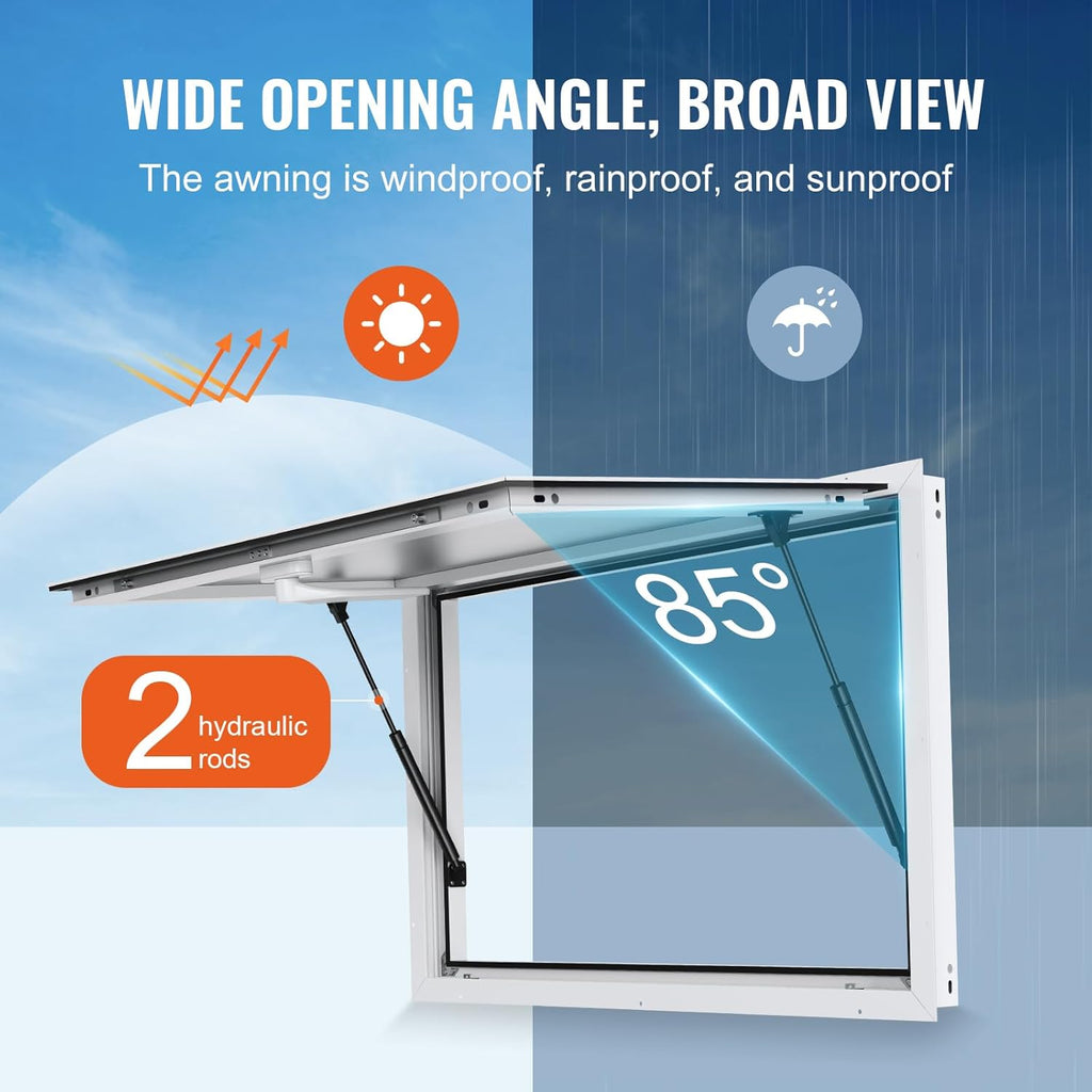 VEVOR Concession Window for Food Truck, 36"x24" Aluminum Alloy Food Truck Service Windows, Up to 85 Degrees Stand Serving Window with Awning Door & Drag Hook, for Food Trucks Concession Trailers