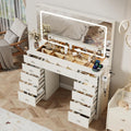 Otterease White Makeup Vanity, 11 Drawers Vanity Mirror with Lights, Makeup Vanity Desk with 3 Lighting Modes Adjustable Brightness, Vanity with Glass Top for Bedroom