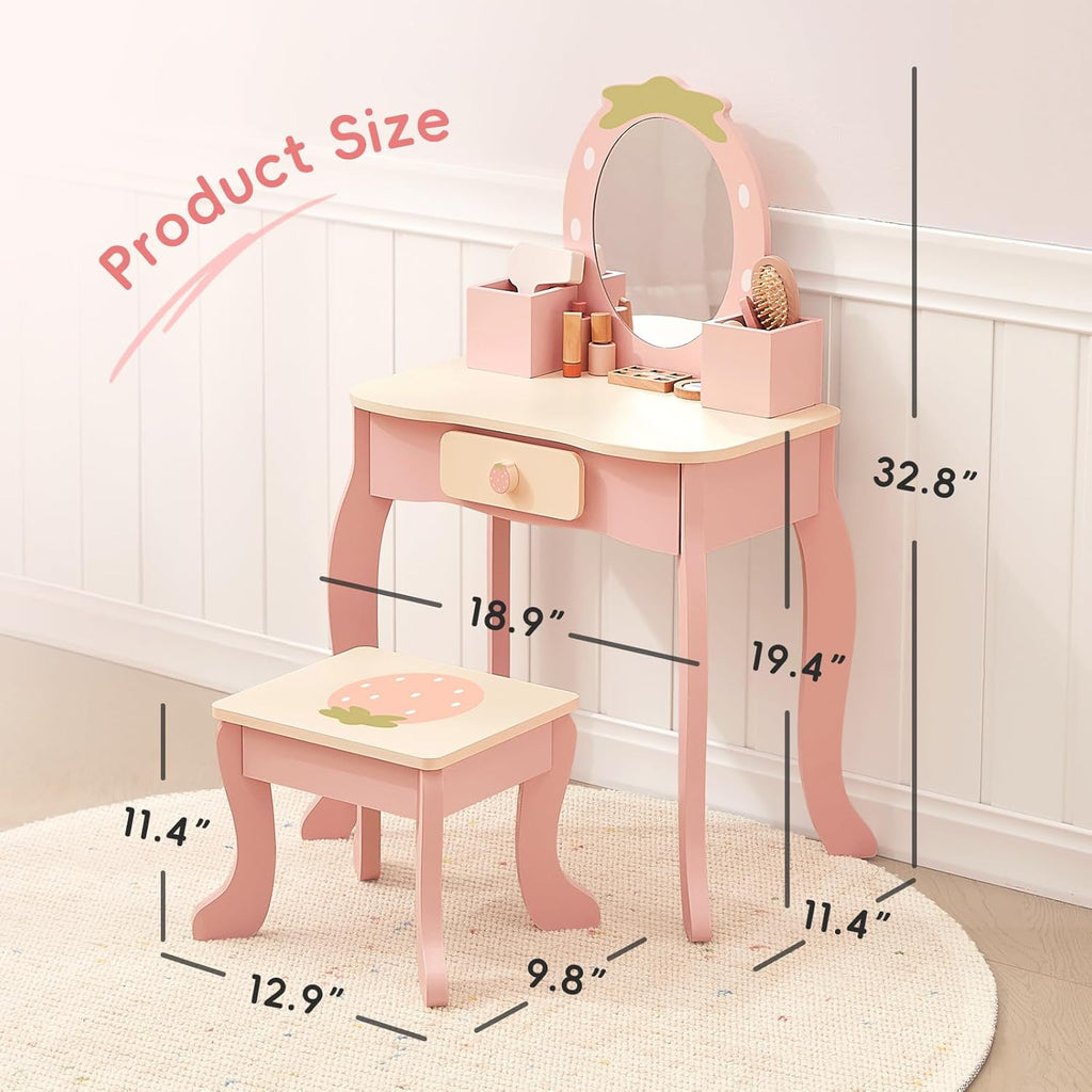 OOOK Toddler Vanity for 3 Year Old, Kids Vanity with Pretend Makeup Accessories, Makeup Table for Kids with Drawer, Pink
