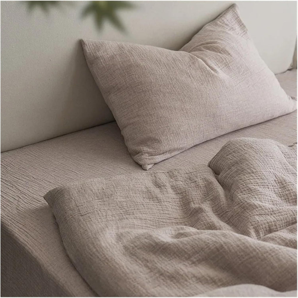 Natural Health Cotton and Linen Bedding Set Plain Color Super Soft Breathable Double Queen King Duvet Cover Bed Sheet Pillowcase,Bedding