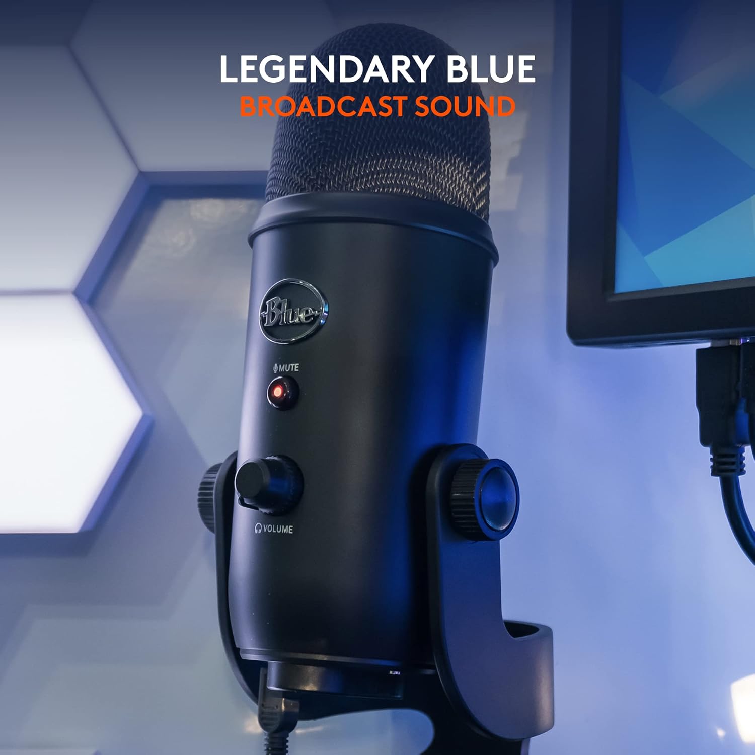 Logitech Creators Blue Yeti USB Microphone for PC, Mac, Gaming, Recording, Streaming, Podcasting, Studio and Computer Condenser Mic with Blue VO!CE effects, 4 Pickup Patterns, Plug and Play - Blackout