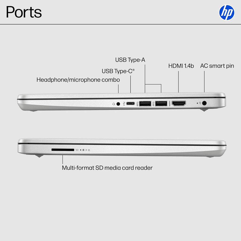 HP 14 inch Laptop, HD Display, Intel Celeron N4500, 4 GB RAM, 64 GB eMMC, Intel UHD Graphics, Windows 11 Home in S Mode, Natural Silver, 14-dq3500nr